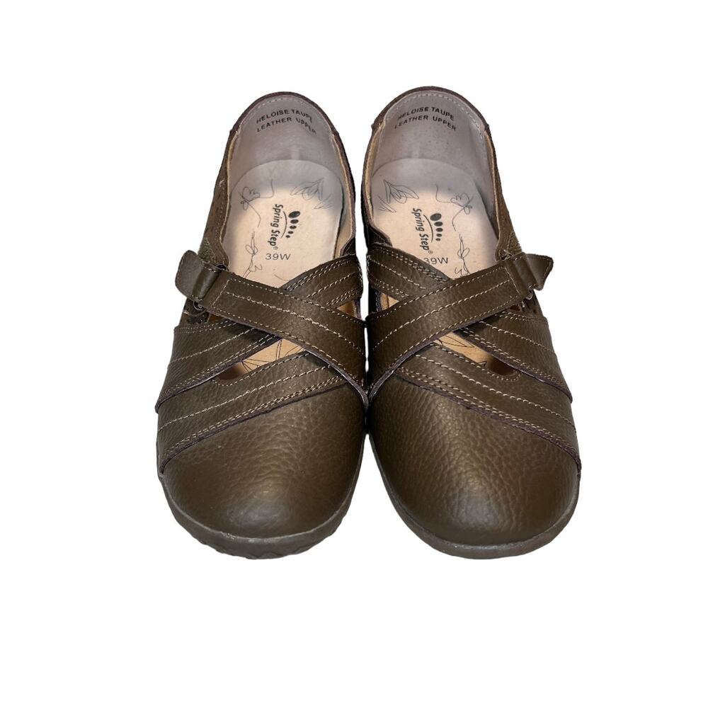 Spring Step Heloise Leather Mary Jane Slip On Shoes Taupe/Grey women 39W